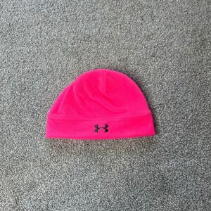 Under Armour‎ Fleece Beanie Hat Bright Pink Womens UA Logo Cold Gear